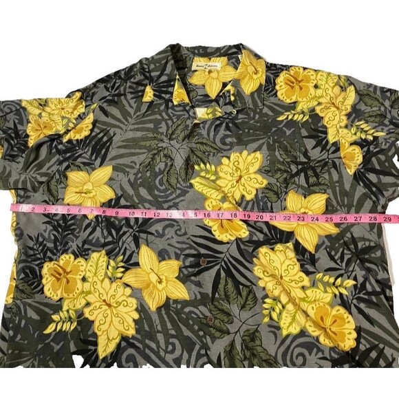 Tommy Bahama Hawaiian Charcoal Yellow Floral AOP Silk Camp Beach Shirt Men's XXL - Picture 7 of 8